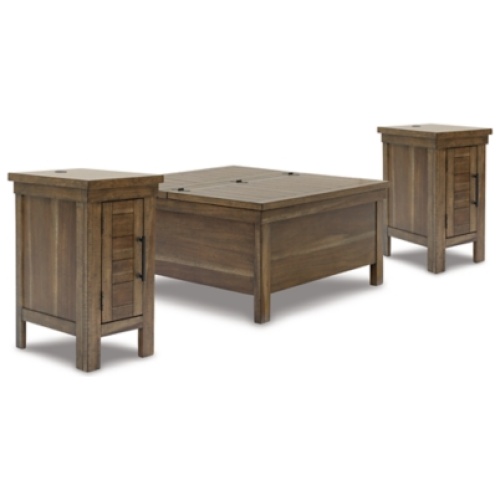Moriville Coffee Table with 2 End Tables, Grayish Brown