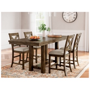 Moriville Counter Height Dining Table and 4 Barstools, Grayish Brown