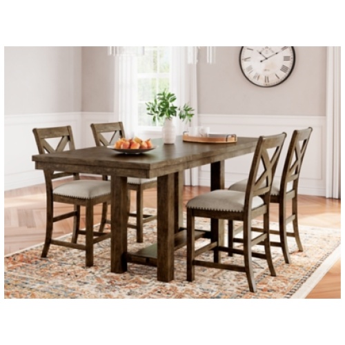 Moriville Counter Height Dining Table and 4 Barstools, Grayish Brown