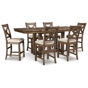 Moriville Counter Height Dining Table and 6 Barstools, Grayish Brown