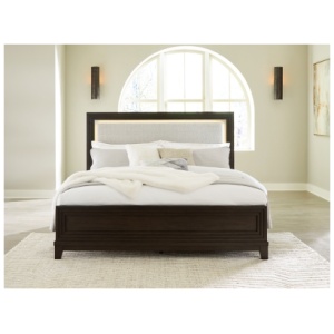 Neymorton California King Upholstered Panel Bed, Dark Grayish Brown