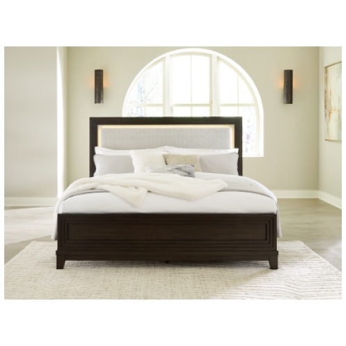 Neymorton California King Upholstered Panel Bed, Dark Grayish Brown