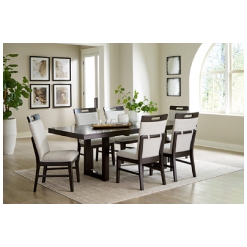 Neymorton Dining Table and 6 Chairs, Dark Grayish Brown