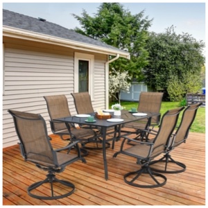 Nuu Garden Outdoor Dining Table and 6 Swivel Chairs, Black/Brown