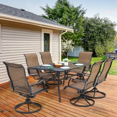 Nuu Garden Outdoor Dining Table and 6 Swivel Chairs, Black/Brown