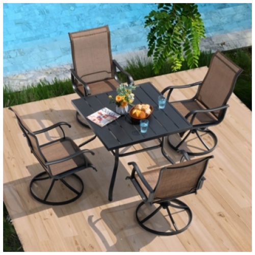 Nuu Garden Outdoor Dining Table with 4 Swivel Chairs, Black/Brown