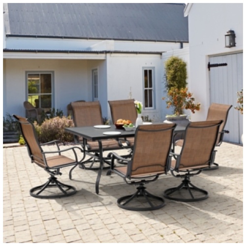 Nuu Garden Outdoor Dining Table with Umbrella Hole and 6 Chairs, Black/Brown