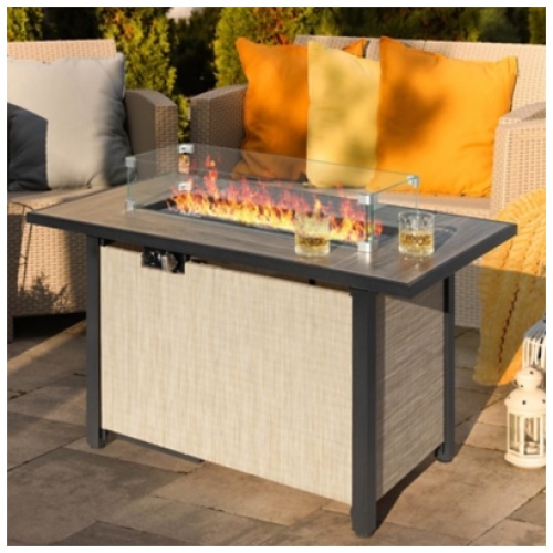 Nuu Garden Outdoor Fire Pit Table with Wind Guard, Beige