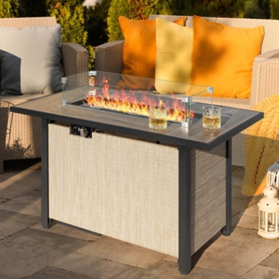 Nuu Garden Outdoor Fire Pit Table with Wind Guard, Beige