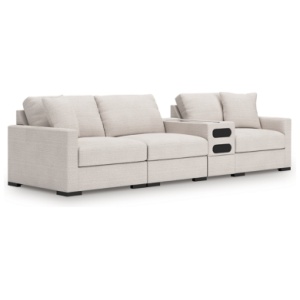 Omaha by Ashley 4-Piece Modular Next-Gen Nuvella™ Performance Fabric Sectional with Audio Console, Stone