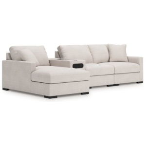 Omaha by Ashley 4-Piece Modular Next-Gen Nuvella™ Performance Fabric Sectional with Chaise and Audio Console, Stone