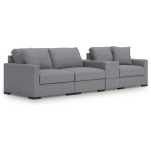 Omaha by Ashley 4-Piece Modular Next-Gen Nuvella™ Performance Fabric Sectional with Storage Console, Salt and Pepper