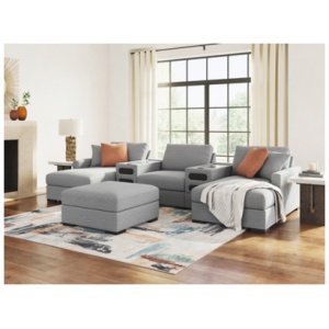 Omaha by Ashley 5-Piece Modular Next-Gen Nuvella™ Performance Fabric Sectional with Double Chaise and Audio Consoles, Salt and Pepper
