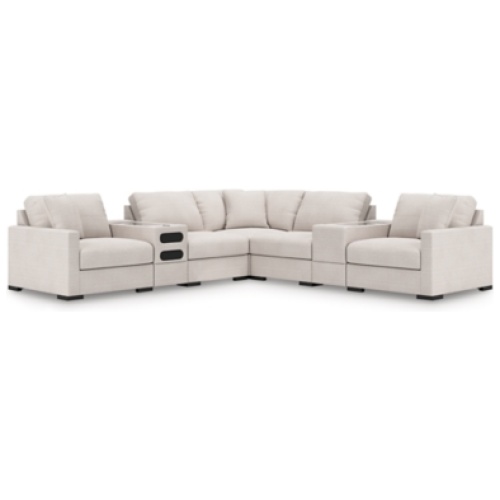 Omaha by Ashley 7-Piece Modular Next-Gen Nuvella™ Performance Fabric Sectional with Audio and Storage Consoles, Stone