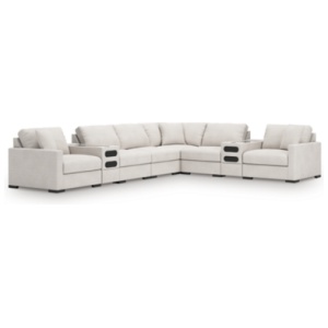 Omaha by Ashley 8-Piece Modular Next-Gen Nuvella™ Performance Fabric Sectional with Audio Consoles, Stone