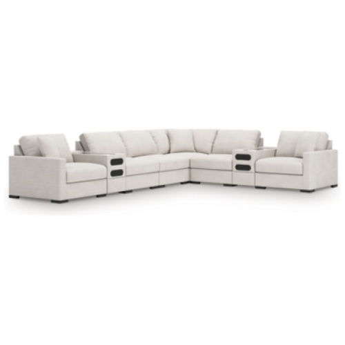 Omaha by Ashley 8-Piece Modular Next-Gen Nuvella™ Performance Fabric Sectional with Audio Consoles, Stone