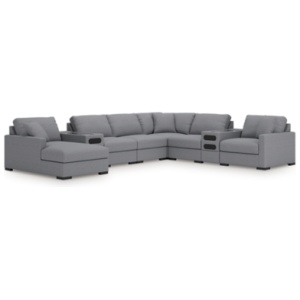 Omaha by Ashley 8-Piece Modular Next-Gen Nuvella™ Performance Fabric Sectional with Audio System and Chaise, Salt and Pepper