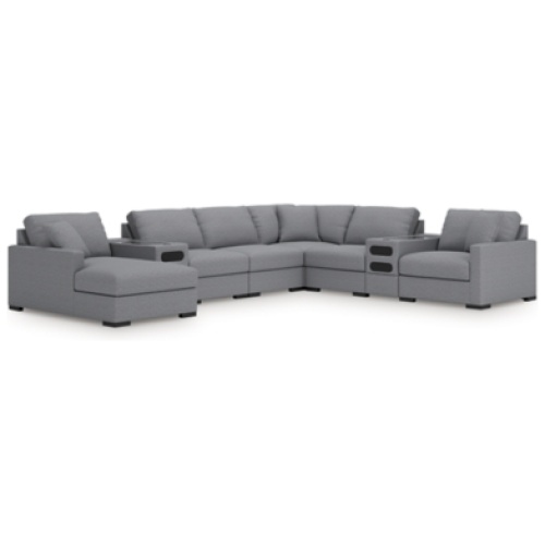 Omaha by Ashley 8-Piece Modular Next-Gen Nuvella™ Performance Fabric Sectional with Audio System and Chaise, Salt and Pepper