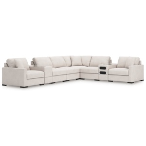 Omaha by Ashley 8-Piece Modular Next-Gen Nuvella™ Performance Fabric Sectional with Audio and Storage Consoles, Stone