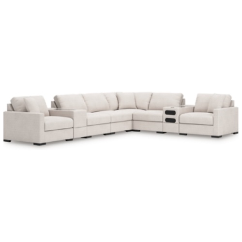 Omaha by Ashley 8-Piece Modular Next-Gen Nuvella™ Performance Fabric Sectional with Audio and Storage Consoles, Stone