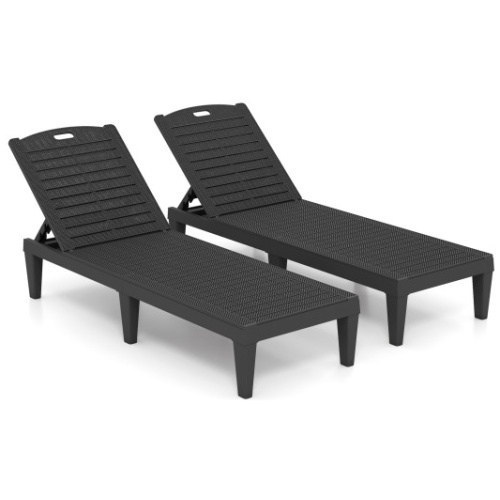 Outdoor PP Chaise Lounge Chairs Set of 2 with 4-Position Adjustable Backrests-Black