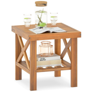Outdoor Side Table with Storage Shelf for Small Space
