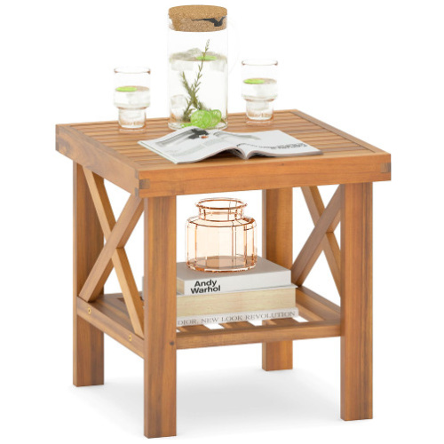Outdoor Side Table with Storage Shelf for Small Space