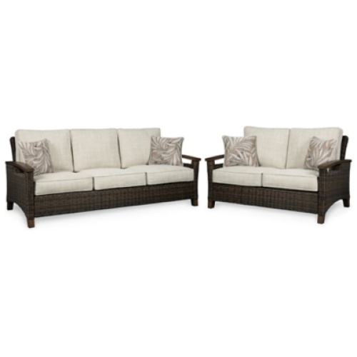 Paradise Trail Outdoor Sofa and Loveseat, Medium Brown