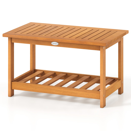 Patio Acacia Wood Coffee Table 2-Tier Rectangular Center Table