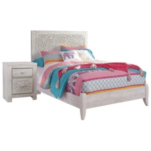 Paxberry Full Panel Bed with Nightstand, Whitewash