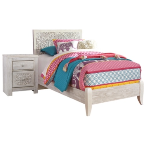 Paxberry Twin Panel Bed with Nightstand, Whitewash