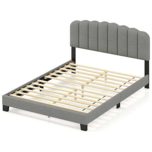 Queen Size Bed Frame with Adjustable Scalloped Tufted Headboard-Queen Size