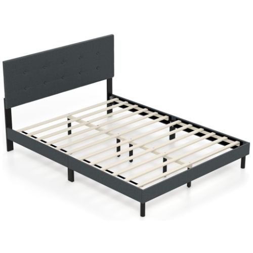 Queen Size Upholstered Bed Frame Linen Platform Bed-Dark Gray