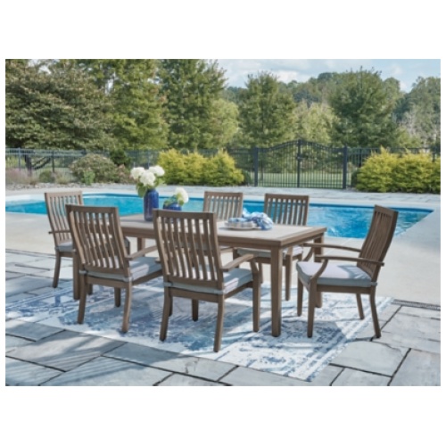 Rainier Ranch Outdoor Dining Table and 6 Chairs, Brown/Beige