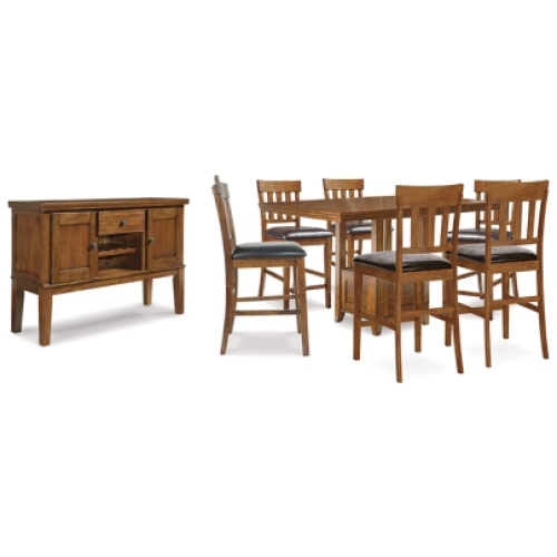 Ralene Counter Height Dining Table and 6 Barstools with Storage, Medium Brown