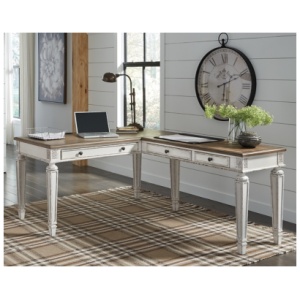 Realyn 60" L-Shaped Home Office Desk with USB Charging, White/Brown