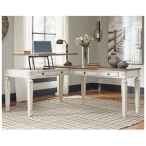 Realyn 60" L-Shaped Home Office Lift Top Desk with USB Charging, White/Brown