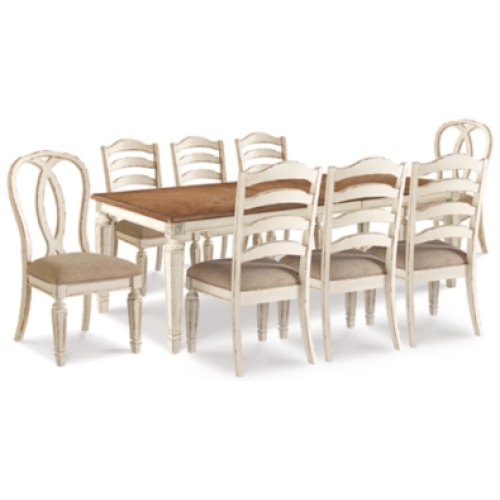 Realyn Dining Table and 8 Chairs, Chipped White