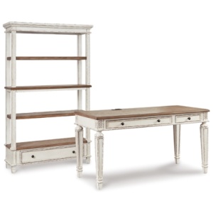 Realyn Home Office Desk and Storage, White/Brown