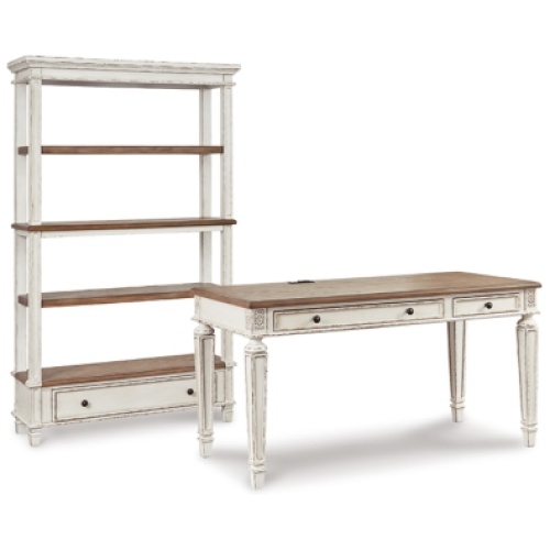 Realyn Home Office Desk and Storage, White/Brown