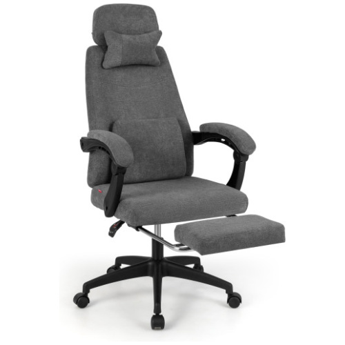 Reclining Office Chair Chenille Fabric Upholstered Computer Desk Chair-Gray