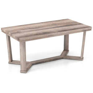 Rectangle Coffee Table Rubber Wood with Cross-Shaped Base-Gray