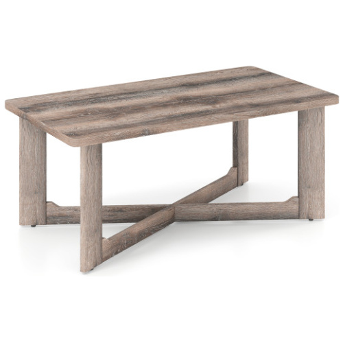 Rectangle Coffee Table Rubber Wood with X-Shaped Base-Gray