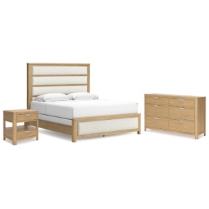 Rencott California King Upholstered Bed with Dresser and Nightstand, Light Brown