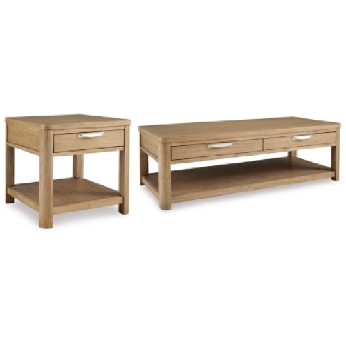 Rencott Coffee Table with 1 End Table, Light Brown