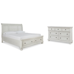 Robbinsdale California King Sleigh Bed with Storage with Dresser, Antique White