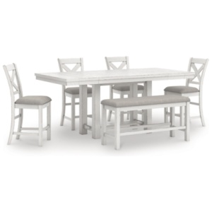 Robbinsdale Counter Height Dining Table and 4 Barstools and Bench, Antique White