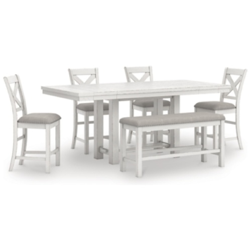Robbinsdale Counter Height Dining Table and 4 Barstools and Bench, Antique White
