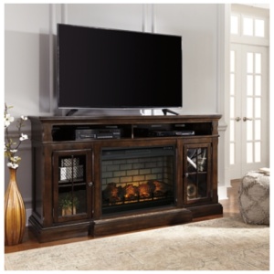 Roddinton 72" TV Stand with Electric Fireplace, Dark Brown