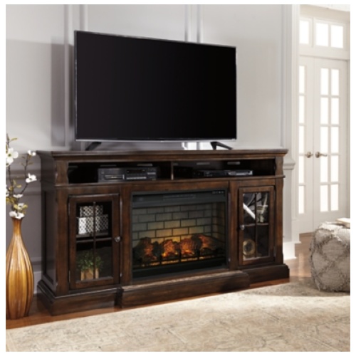 Roddinton 72" TV Stand with Electric Fireplace, Dark Brown